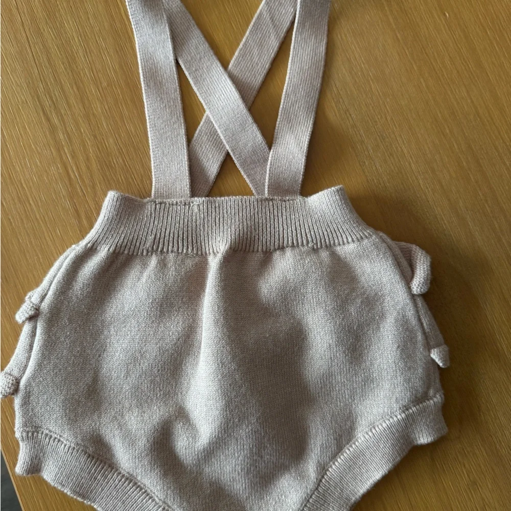 Adorable Tan Ruffle Suspender Baby Romper